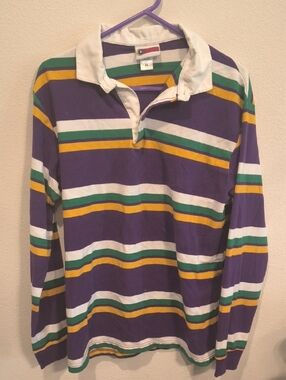 Mardi Gras Striped Rugby Polo in Purple, Green & Yellow XL